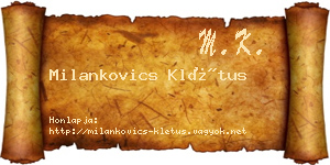 Milankovics Klétus névjegykártya